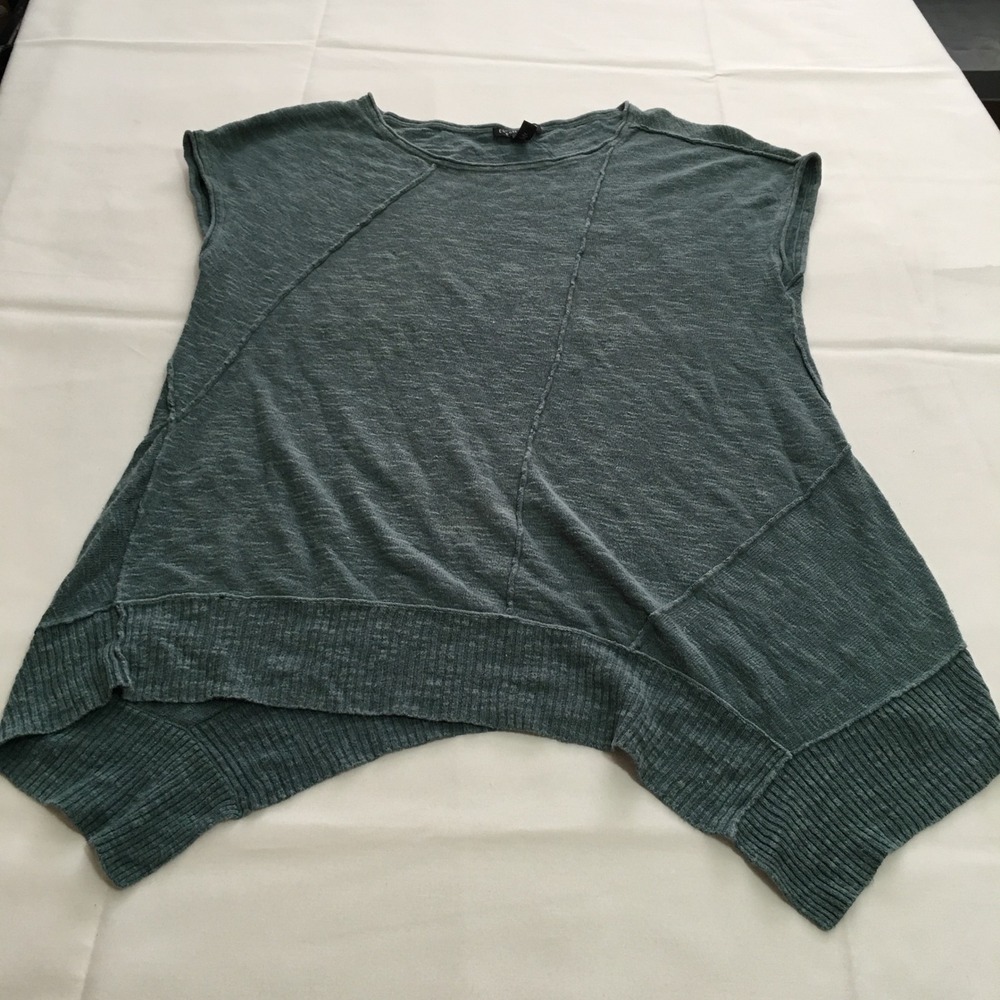 Eileen Fisher Top Womens Small Green Asymmetrical Seam Cap Sleeve Knit